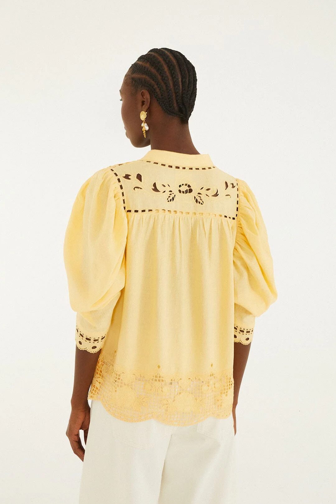 Yellow Romantic Richelieu Short Sleeve Blouse - Image 3