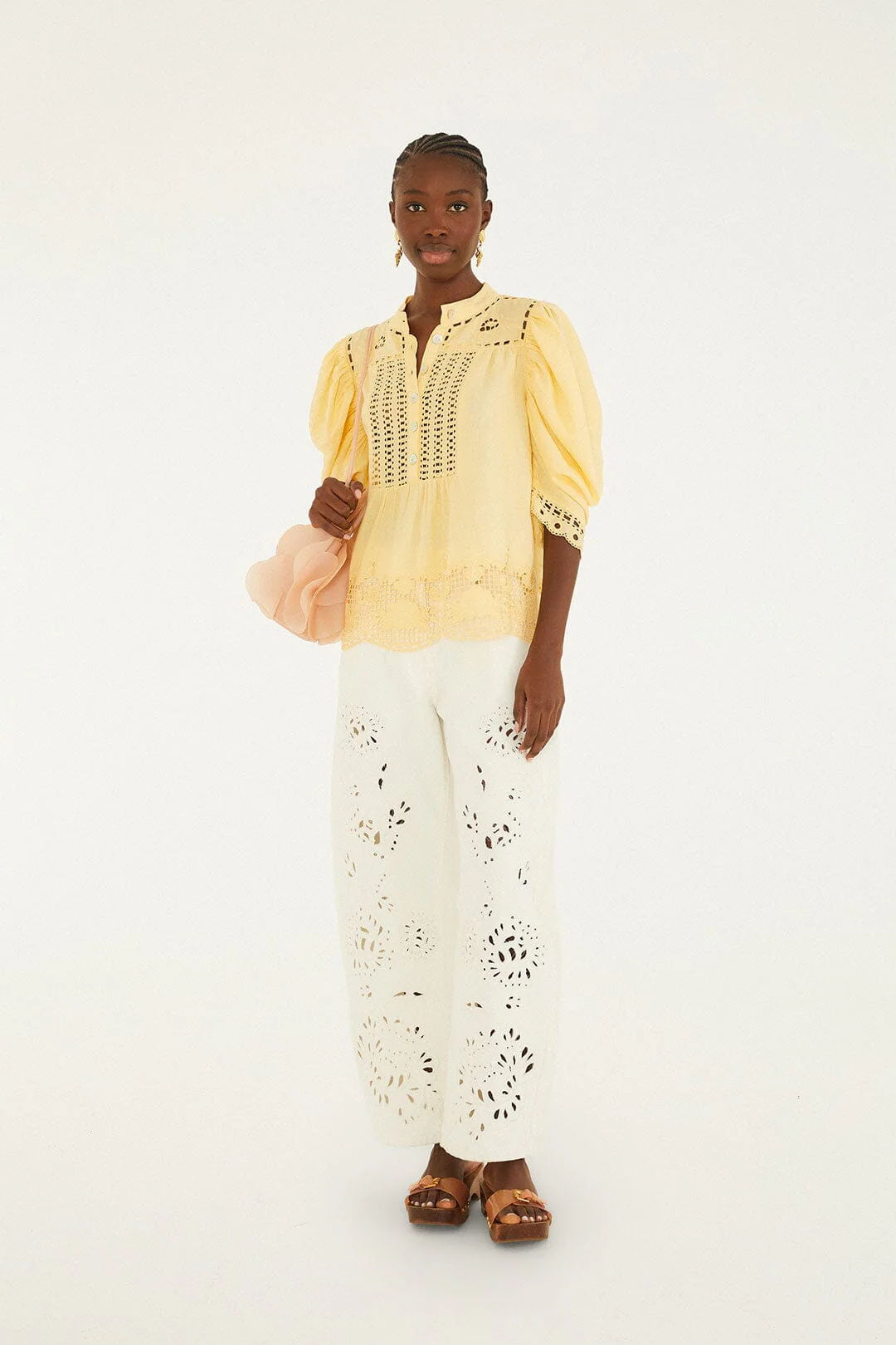 Yellow Romantic Richelieu Short Sleeve Blouse - Image 4